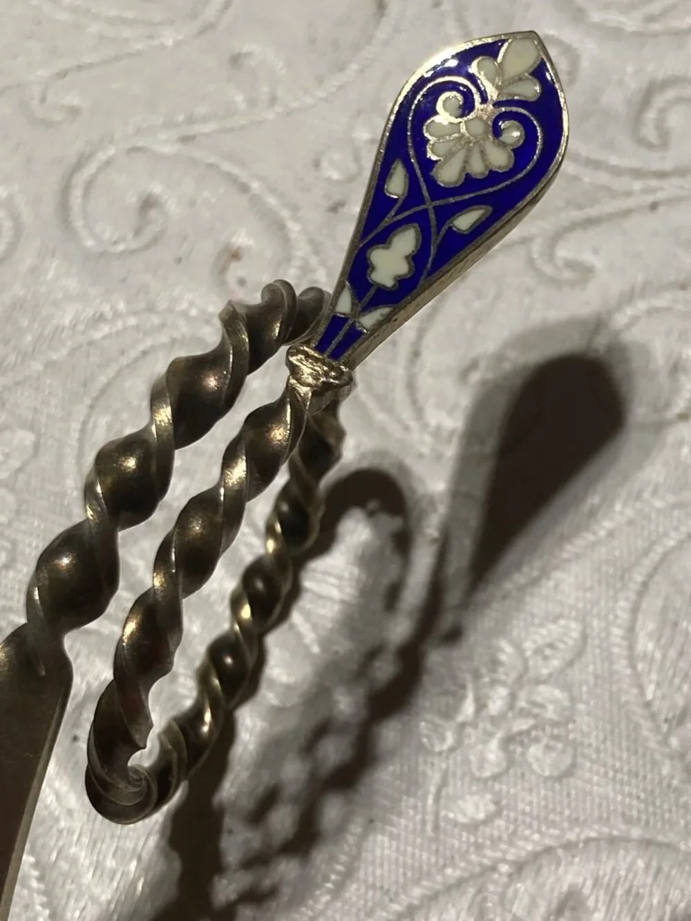 Marius Hammer 830S Silver Twisted Curved Handle Spoon Floral Enamel Tea Caddy